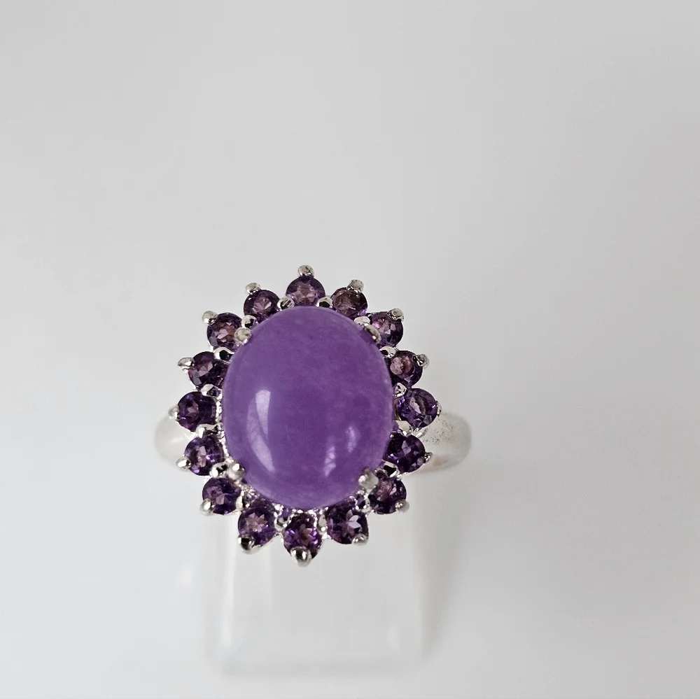 Vintage Purple Jade & Amethyst Sterling Silver Ring Size 8! - Picture 5 of 6